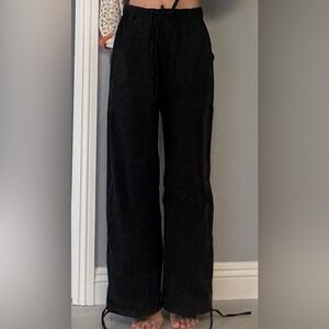 Zara Charcoal Gray Black Wide-leg Drawstring Pants